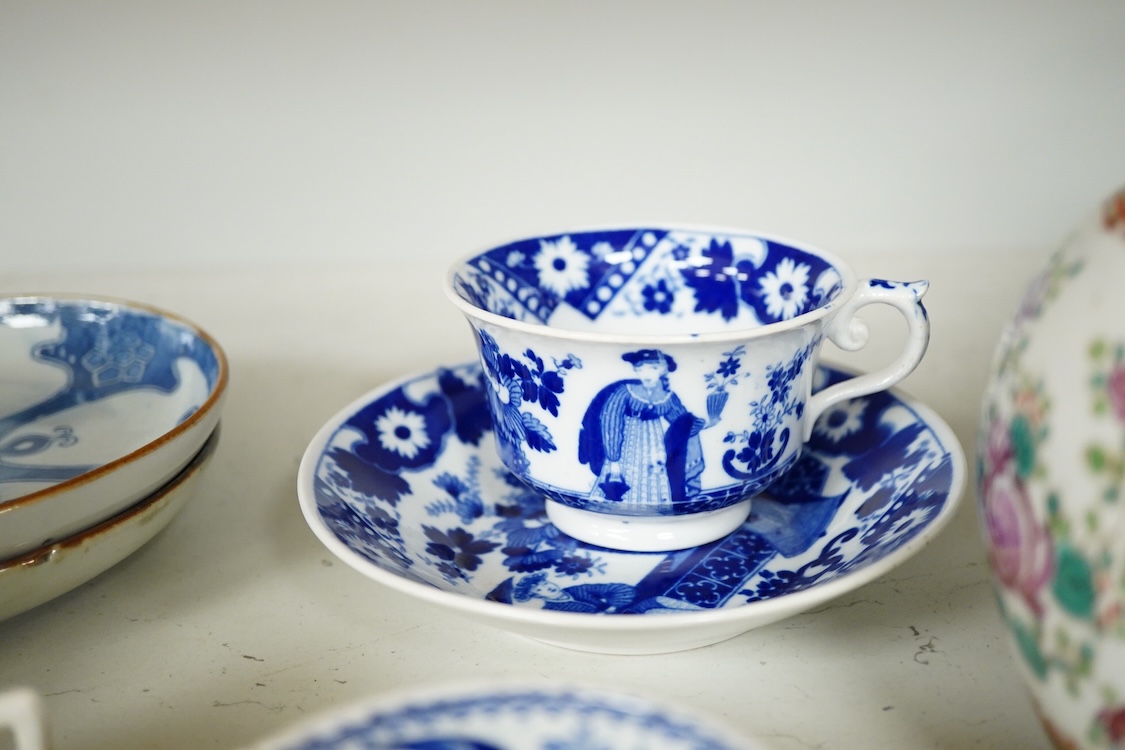 A Chinese ginger jar, Samson ginger jar, Hilditch cup and saucer, other tableware to include coffee cans, largest 15cm high